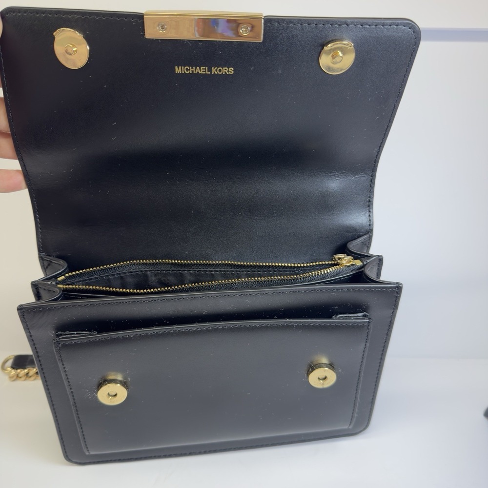 Michael Kors Black Leather Shoulder Bag with Gold Hardware - Picture 6 of 10